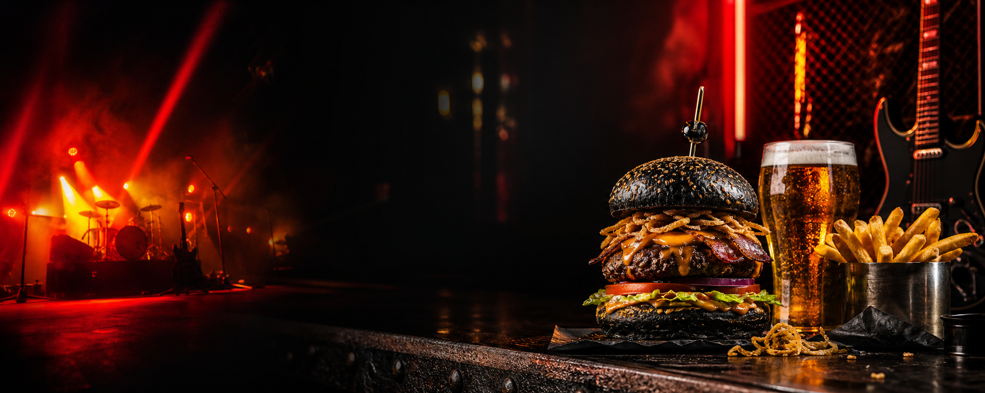 Hamburguesa, cerveza y papas RockStar Burger